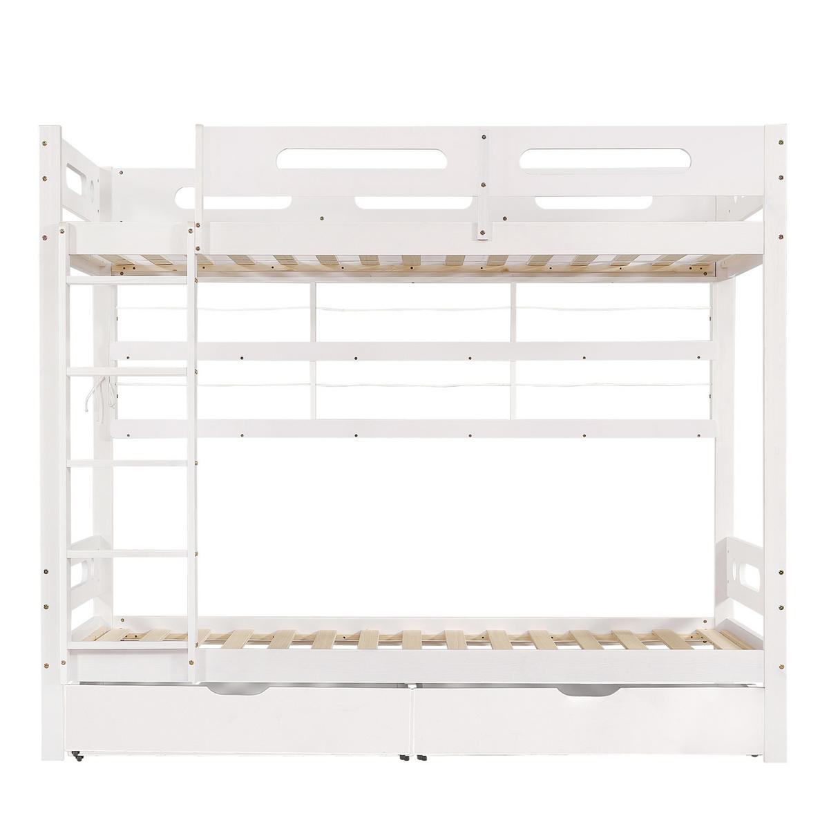 ETAGENBETT 90/200 cm mit 5-stufiger Leiter, Regalfach und 2 Schubladen, Kiefer/MDF, Weiß/Natur - Weiß, Holz (90/200cm) - Redom