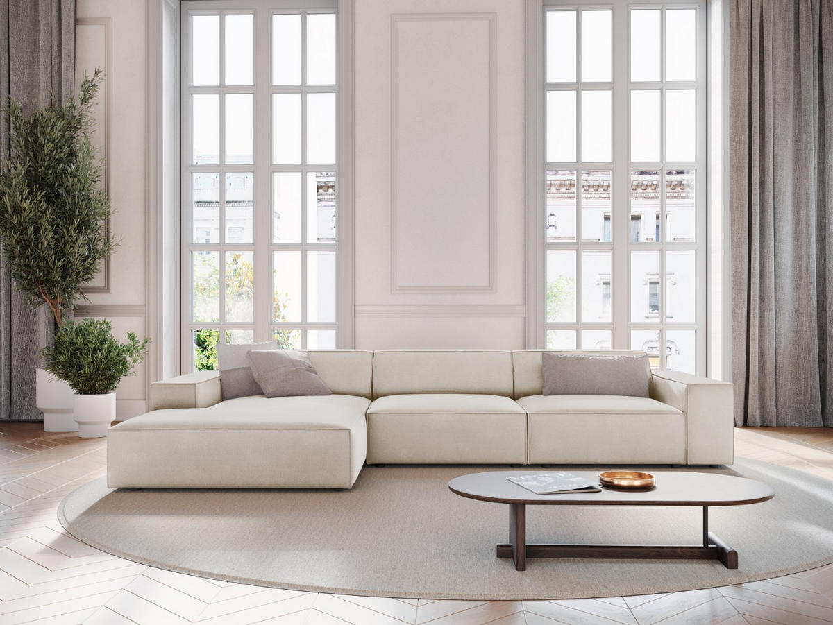 ECKSOFA links Jodie aus Samt dunkelbeige 4 Sitzplätze - Mokka, Textil (166/284cm) - Micadoni