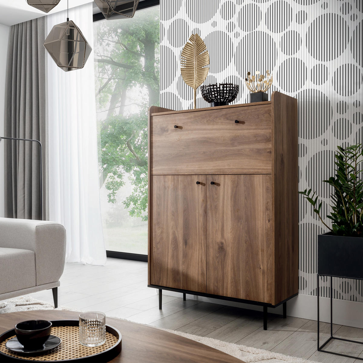 KOMMODE Vasilia mit 3 Türen, Brandy Castello - Eichefarben, Holzwerkstoff (90/140/40cm) - Beautysofa