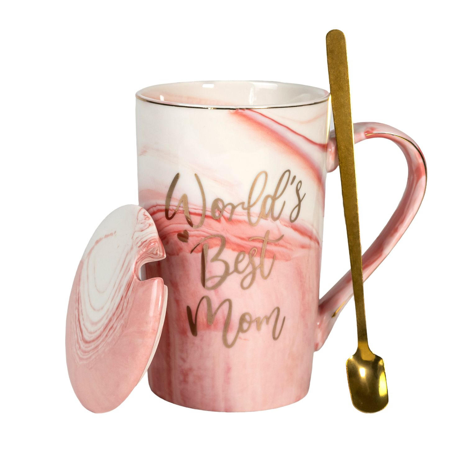 KAFFETASSE mit Deckel Muttertags Geschenk 280 ml - Rosa, Keramik (0.28L) - Intirilife