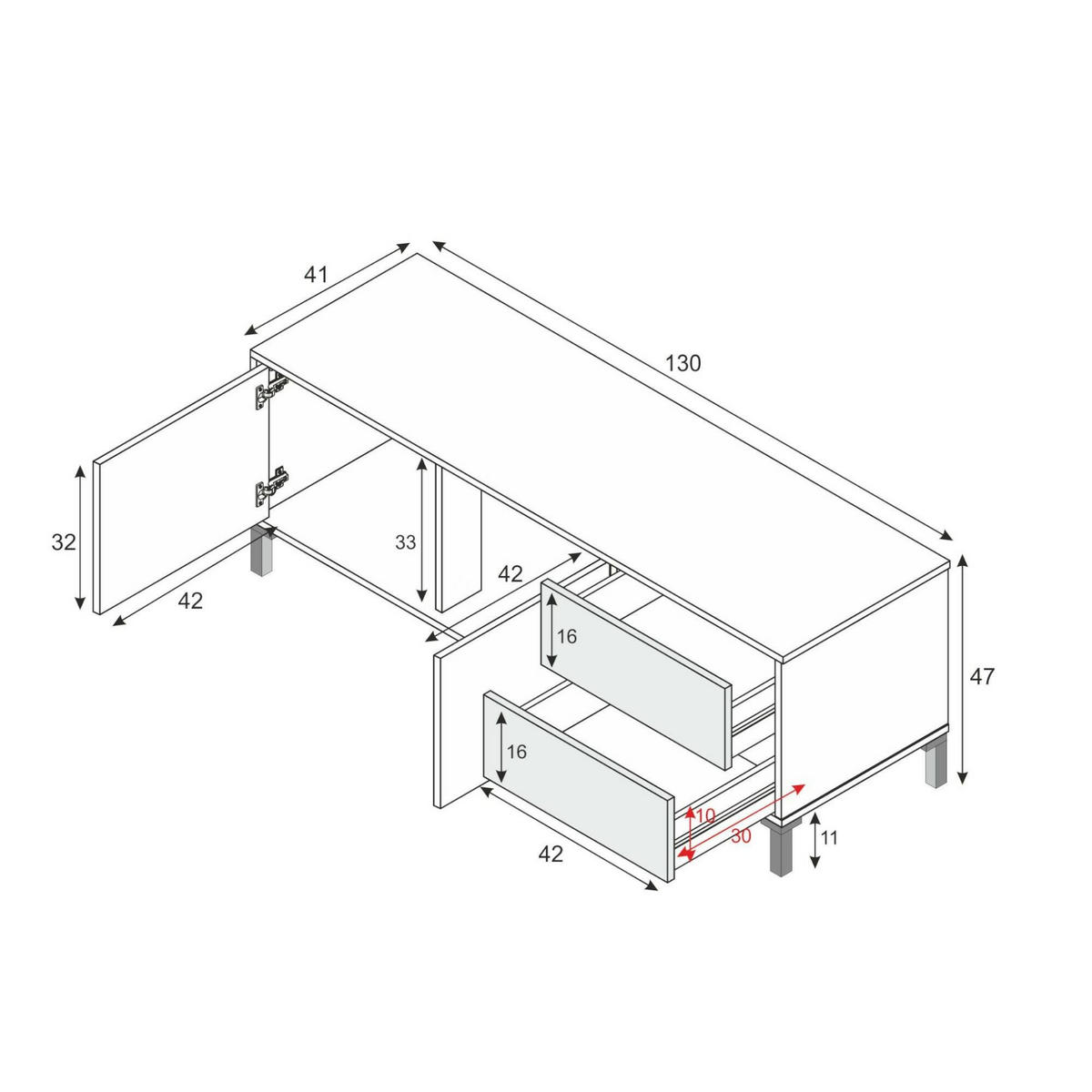 FERNSEHSCHRANK Eiche, Weiß 41/130/47 cm - Wildeiche/Weiß, Holzwerkstoff (130/47/41cm) - DMORA