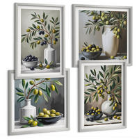 BILDER SET 4er Set - 50x50 cm & 40x60 cm Silberner Rahmen - Oliven in Keramikgrau - Silberfarben, Kunststoff (50/50cm) - TULUP