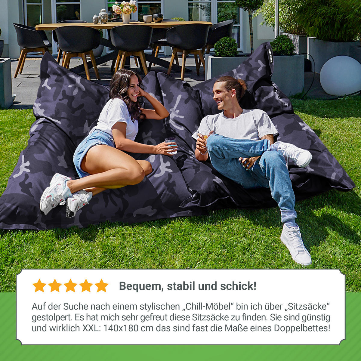 SITZSACK XXL "Square" 140x180cm - 380 L - Multicolor, Textil (140/25/180cm) - Green Bean