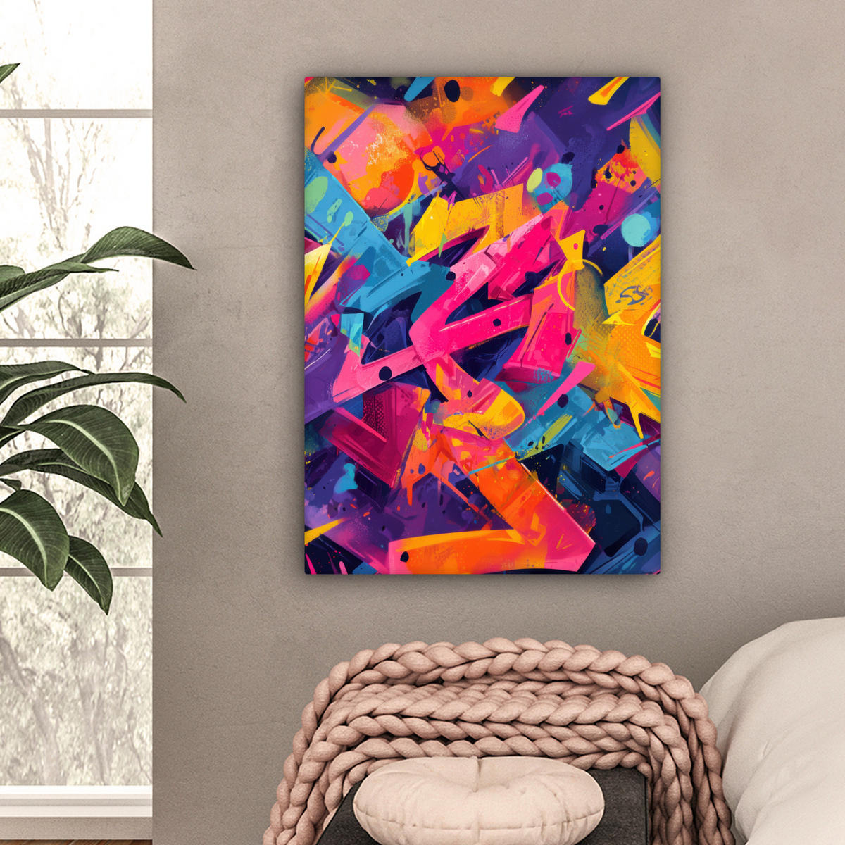 LEINWANDBILD Abstrakt - Formen - Farbenfroh Wandbild Wohnzimmer 60x80 cm - Magenta, Textil (60/80cm) - MuchoWow