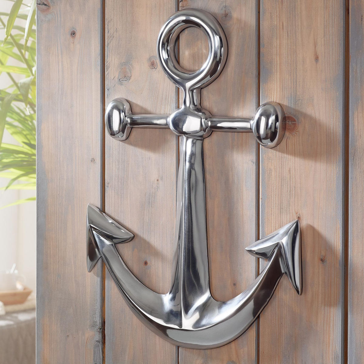 WANDDEKO Anker Aluminium silberfarben poliert 62,5 cm handgefertigt - Silberfarben, Metall (40/63/4cm) - KADIMA DESIGN