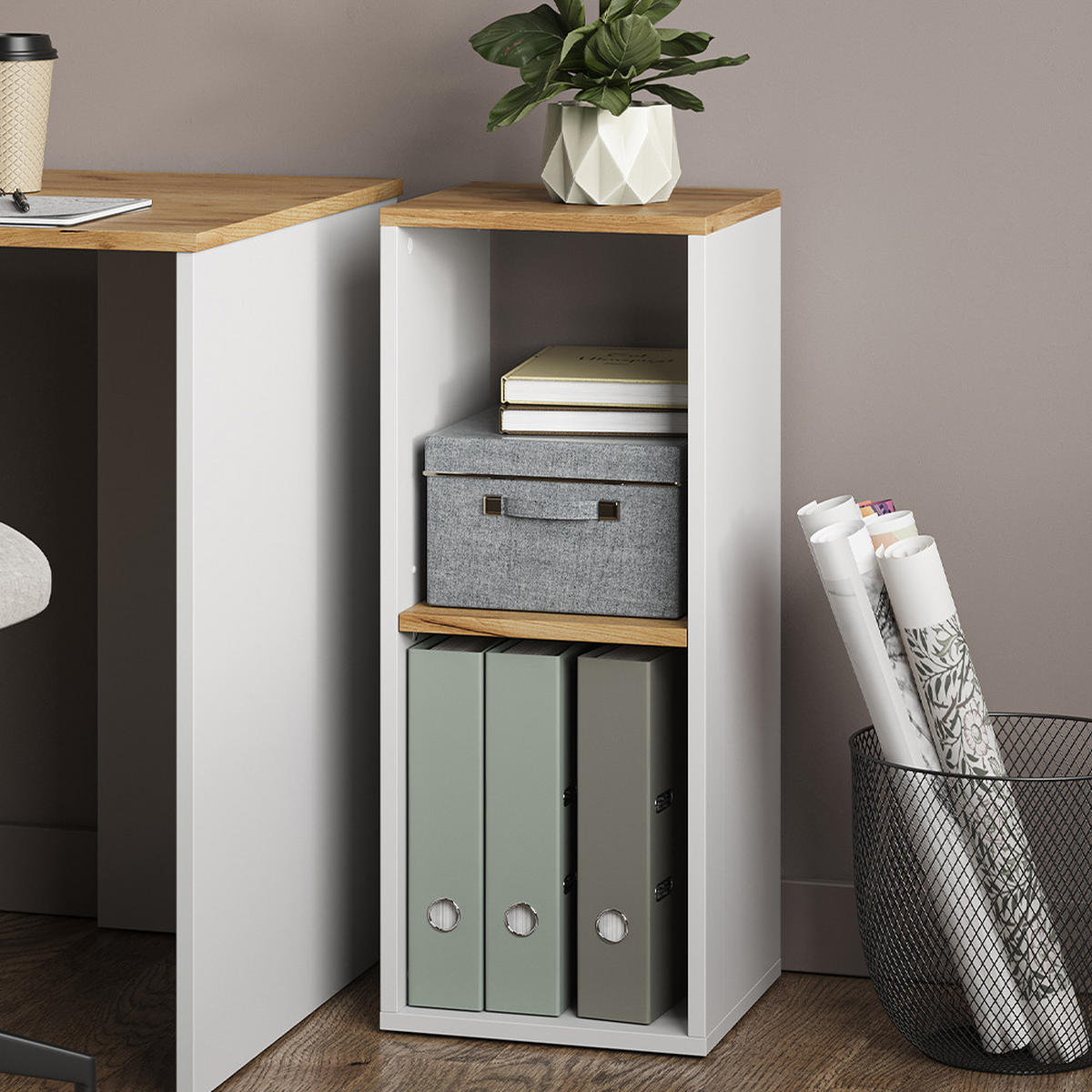 BÜCHERREGAL Tomy Weiß/Goldkraft Eiche 30 x 74 cm mit 2 offenen Fächern - Honigeiche/Weiß, Holzwerkstoff (30/74/30cm) - Vicco