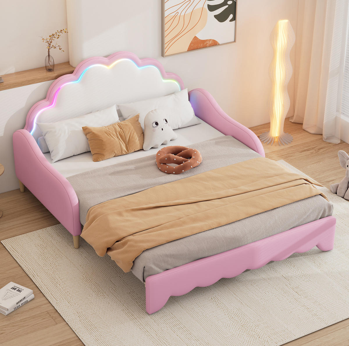 POLSTERBETT mit LED-Beleuchtung 140/198 cm in Rosa - Rosa, Kunststoff (140/200cm) - BEAOK