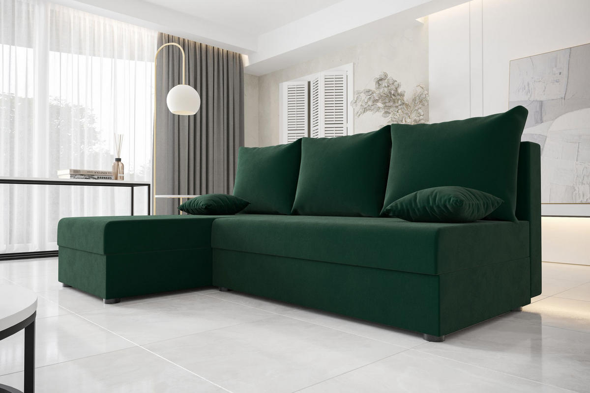 ECKSOFA HEWLET L Itaka 10 Links mit Schlaffunktion - Dunkelgrün, Textil (200/140cm) - Bedante