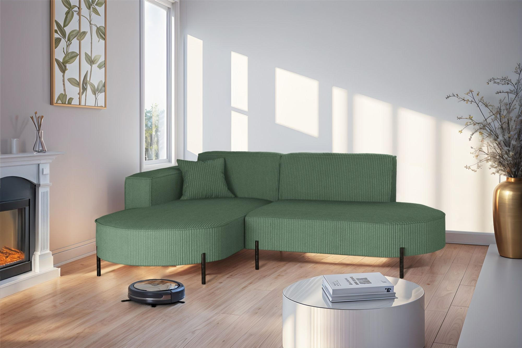 ECKSOFA Valencia Xs - Grün, Holzwerkstoff/Textil (236/165cm) - Fun Möbel