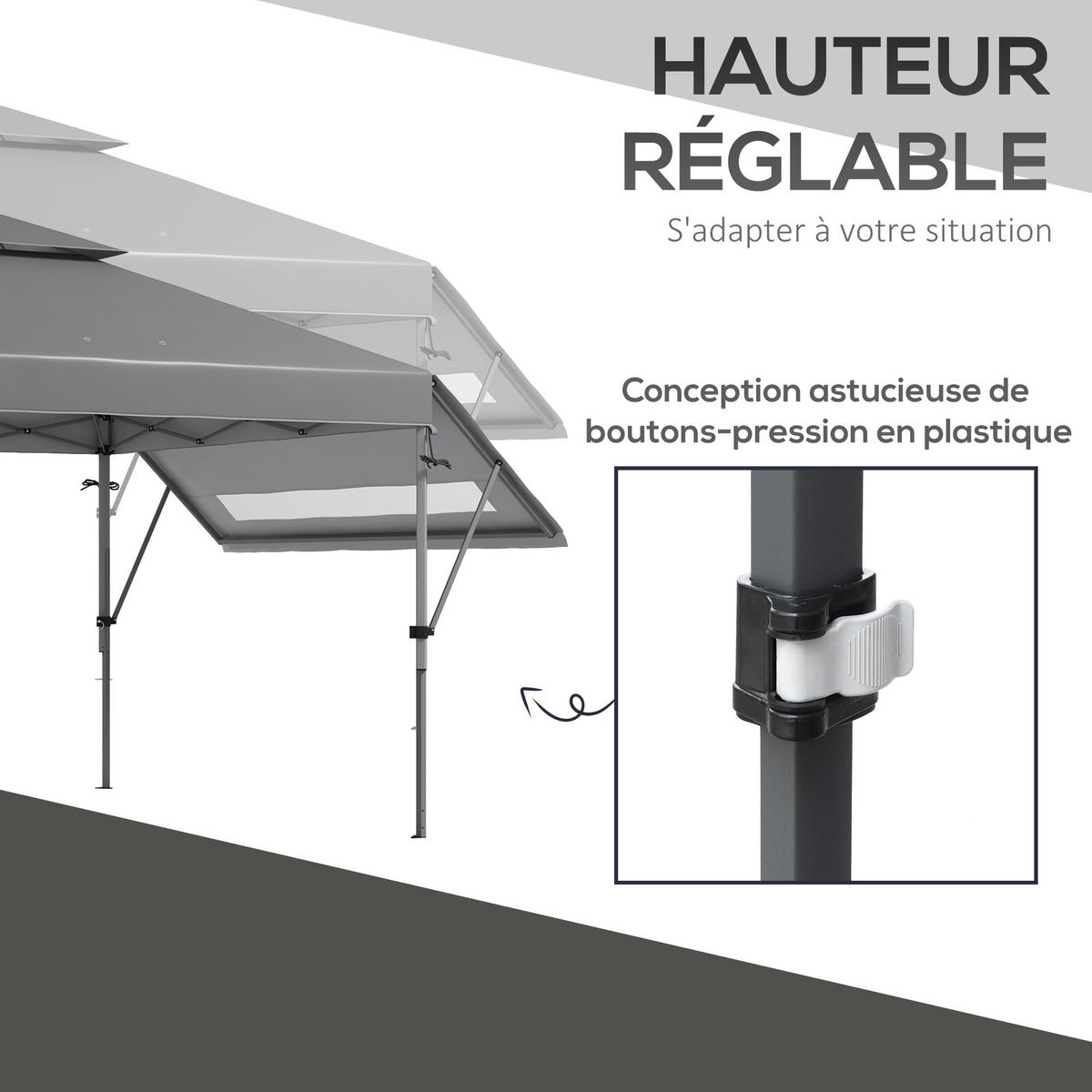 PAVILLON DE-13972 Pop-up 5/3 m, 2 Seitenwände - Grau, Metall (300/290/500cm) - ComfortXL