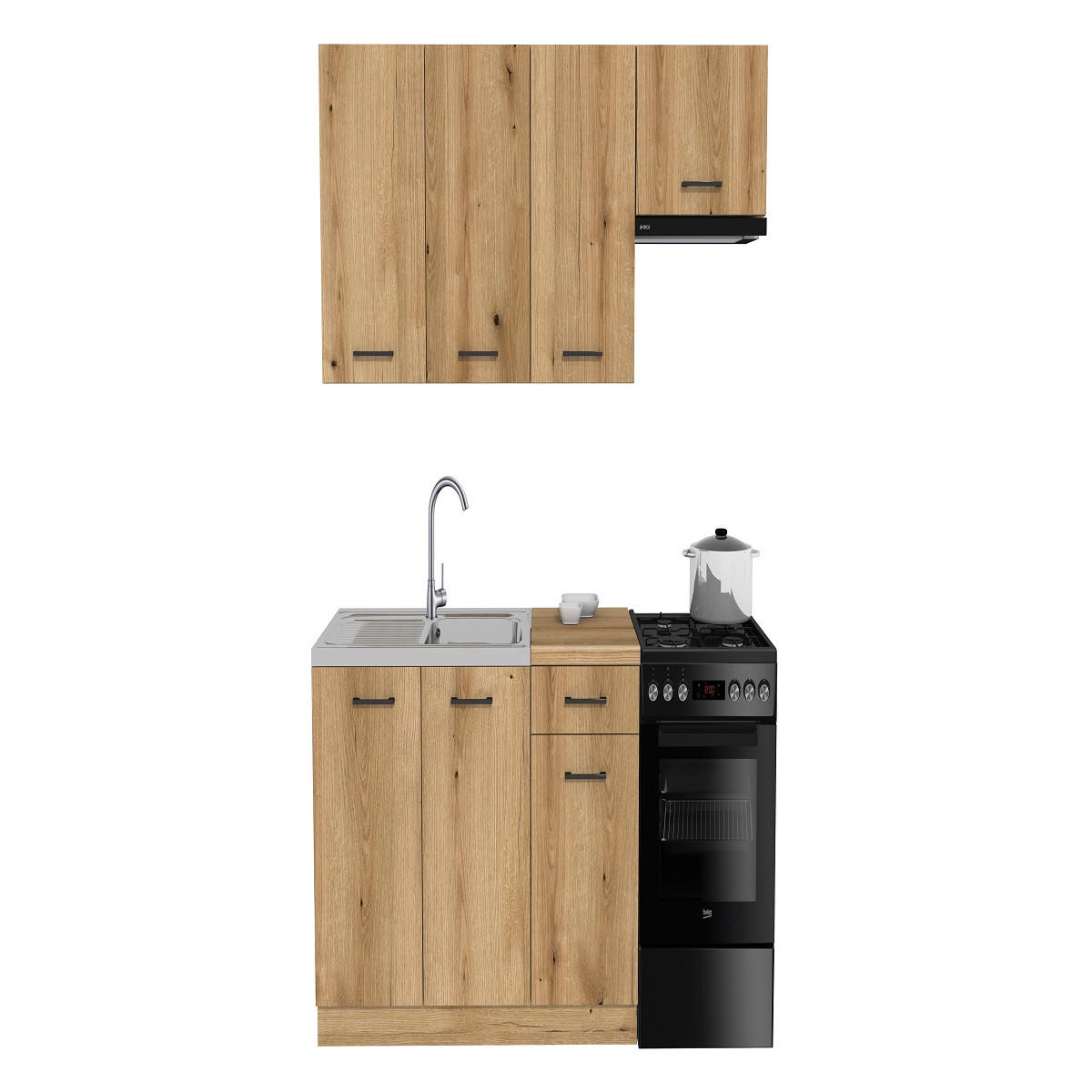 KÜCHENZEILE 170 cm mit Arbeitsplatte - SIMPLY Z6 - in Eiche - Eichefarben/Schwarz, Holz/Metall (170/212/53cm)