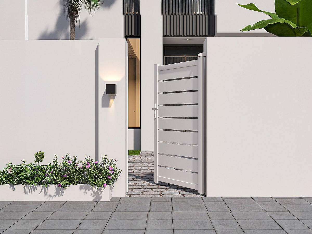 EINGANGSTOR - 100cm x 4.6cm - Aluminium - weiß - PRIMO - Weiß, Metall (100/178cm) - Vente-Unique