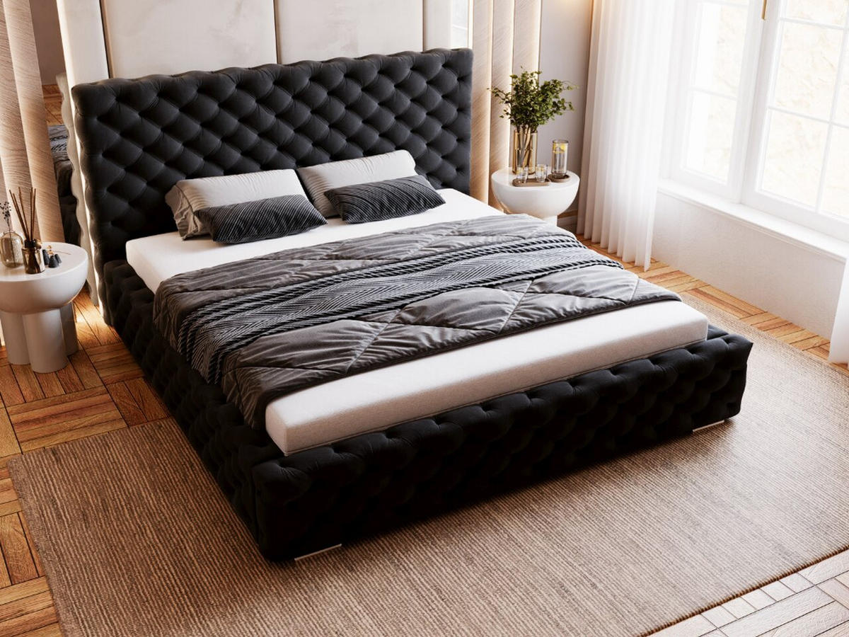 POLSTERBETT Astra 140x200 Schwarz - Schwarz/Naturfarben, Holz/Kunststoff (140/200cm) - Graingold