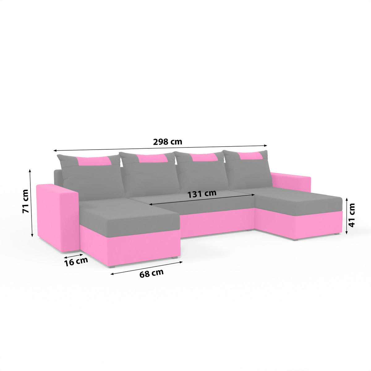 WOHNLANDSCHAFT mit Schlaffunktion Radlach, Schwarz+Rosa - Pink, Textil (298/85/207cm) - Fedve