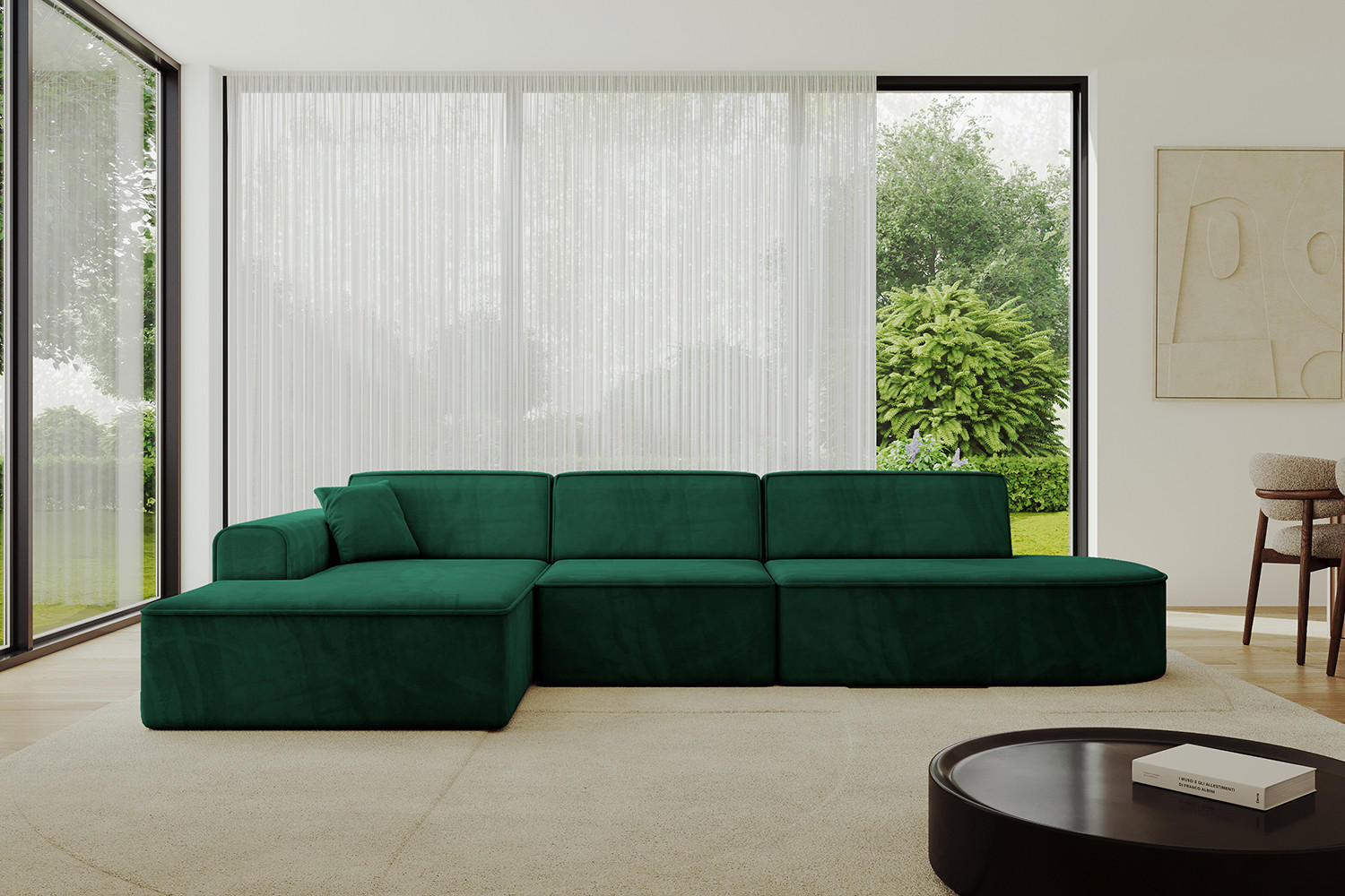 ECKSOFA Ottomane Links IREA-L2-v3 - 318x165x76 cm Grün - Grün, Holzwerkstoff/Textil (318/165cm) - ALTDECOR