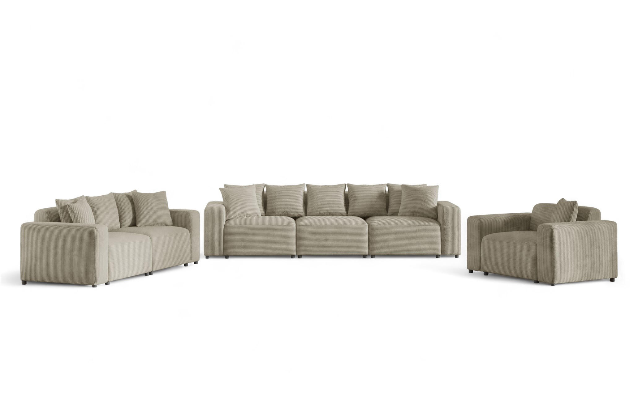 SOFASET Megan 3-2-1 In Poso - Beige, Holzwerkstoff/Textil (327/75/98cm) - Fun Möbel