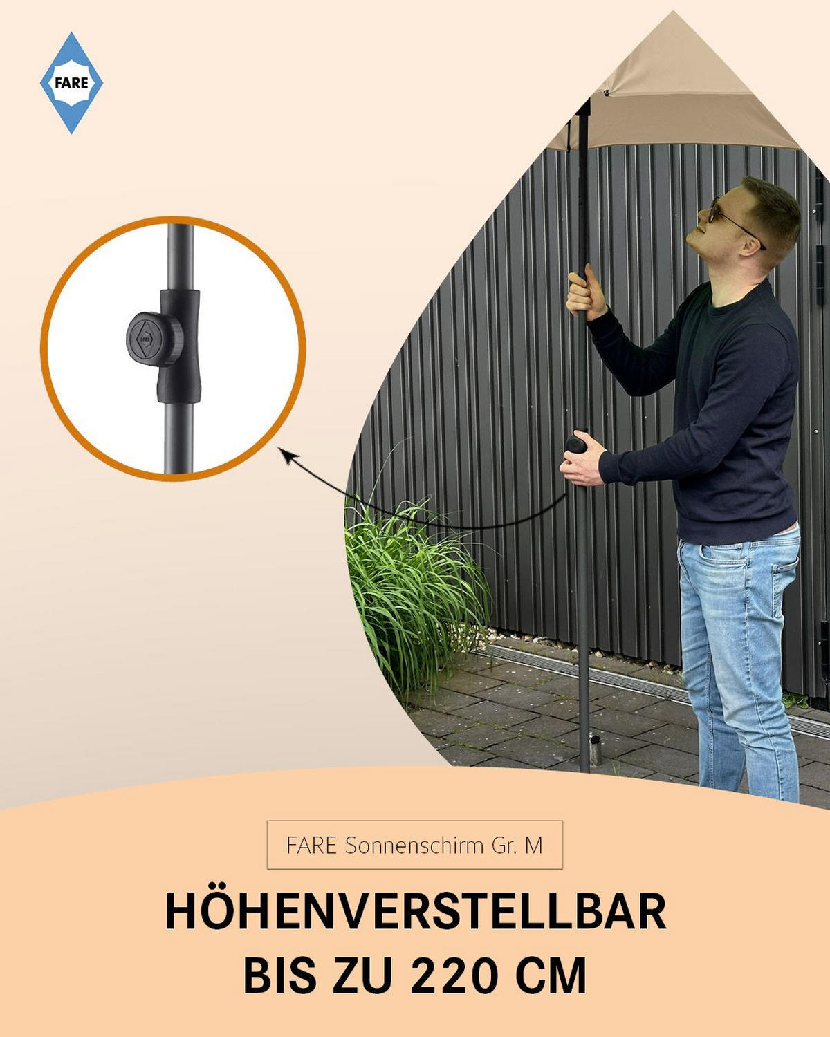 SONNENSCHIRM 180/180/127 cm - Beige, Kunststoff (180/180cm) - FARE