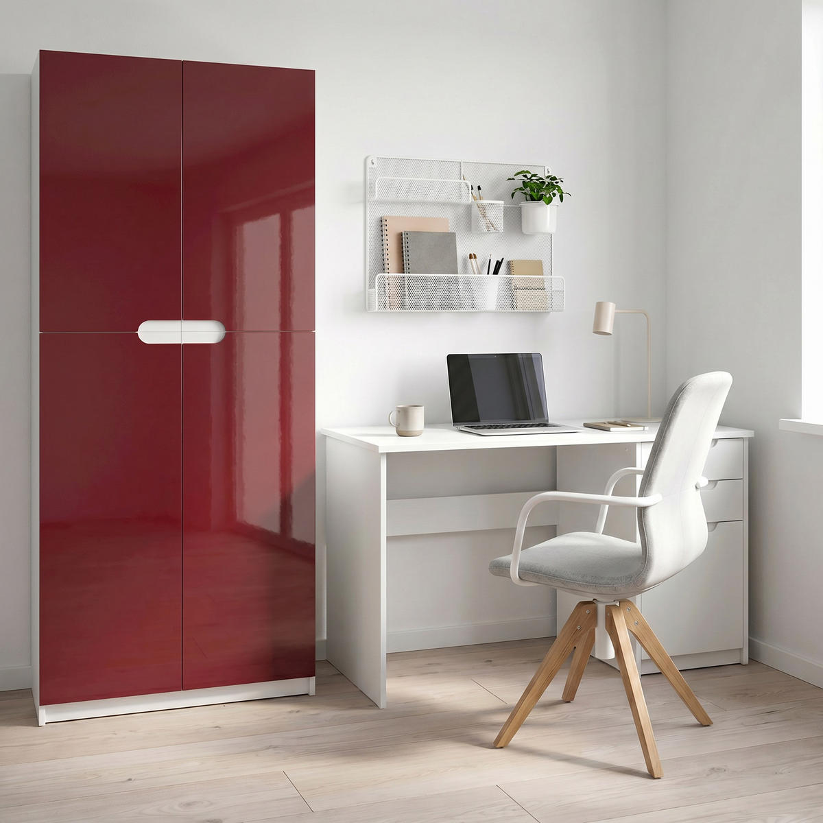 BÜROSCHRANK Logan Fronten in Bordeaux Hochglanz - Bordeaux, Holzwerkstoff (82/184/37cm) - Vladon