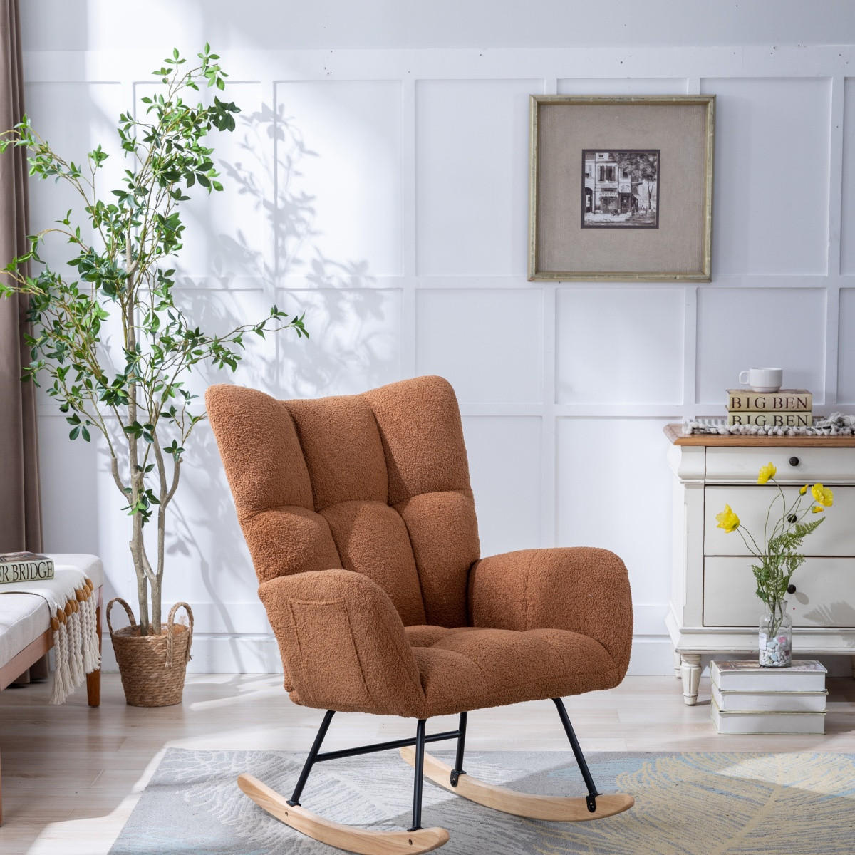 SCHAUKELSTUHL mit Seitentasche und hoher Rückenlehne, Teddy, Braun - Braun, Textil (65/90/77cm) - Kaket
