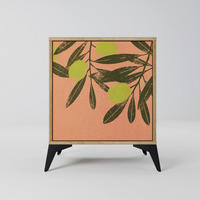 SIDEBOARD JUICY OLIVES, Eichefarben, 57,5x42x70,5 cm, Schwarze Metall-Sternfüße - Eichefarben/Multicolor, Holzwerkstoff/Metall (57.5/70.5/42cm) - SpaceRebels