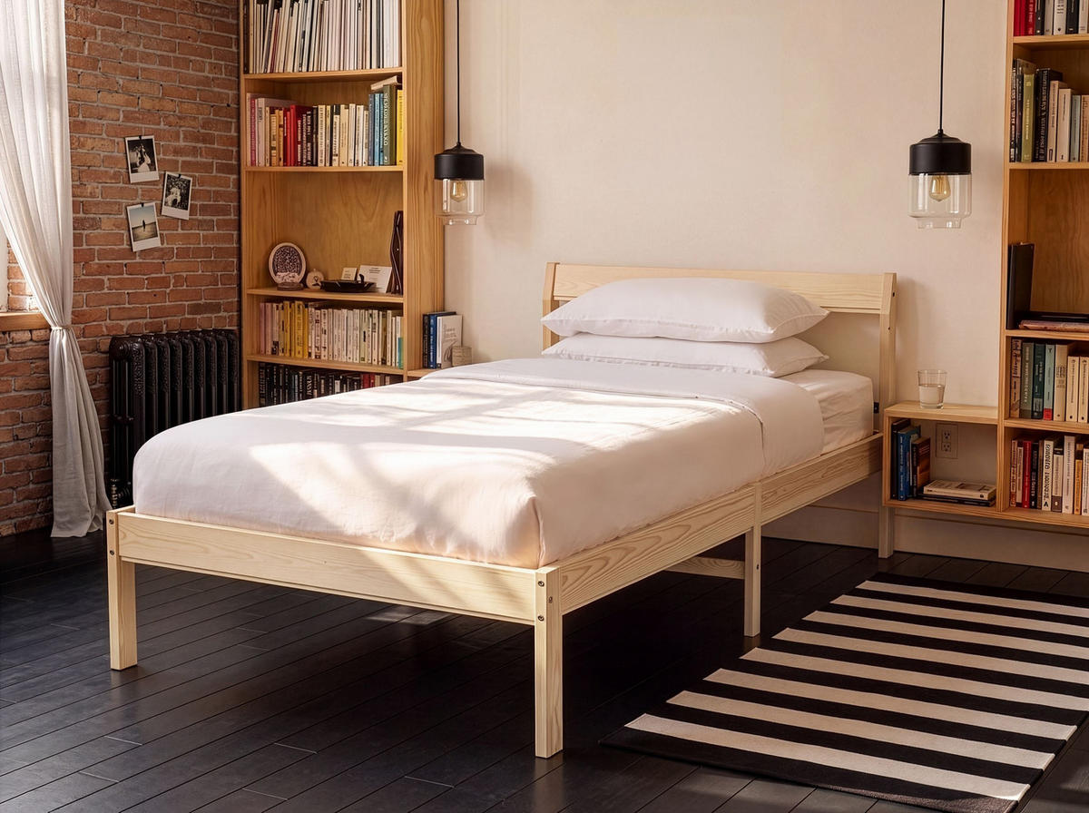 BETT mit Lattenrost 90/200 Kiefernholz Hellbraun Madone - Hellbraun/Braun, Holz (90/200cm) - Beliani