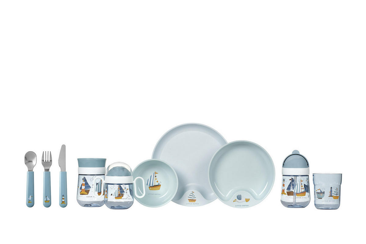 LERNTELLER MIT LERNLÖFFEL Mio Sailors Bay ø 17,6 cm - Hellblau, Kunststoff (17.6/3.5/17.6cm) - Mepal