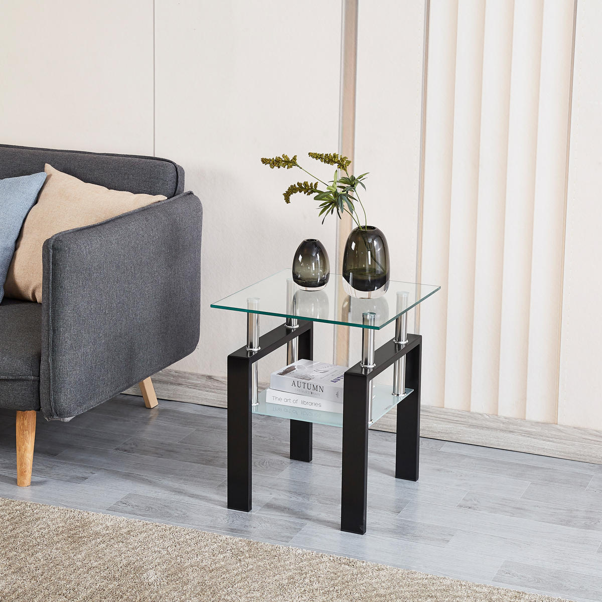 BEISTELLTISCH Set 2-teilig Transparent/Schwarz Sicherheitsglas mit Metallbeinen - Transparent/Schwarz, Glas (45/45/52cm)