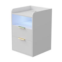 NACHTTISCH,BEISTELLTISCH Weiß mit LED-System, Steckdose, 2 Schubladen und Geheimfach - Weiß, Holz (40/60/40cm) - PARAFTA HOME
