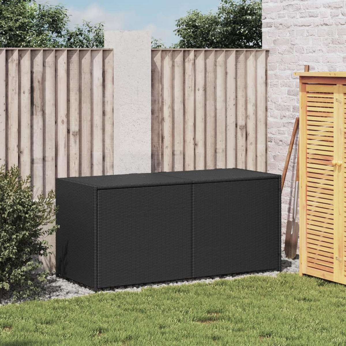 GARTENTRUHE Schwarz 283L Poly Rattan - Schwarz, Kunststoff (120/102/50cm) - furnicato