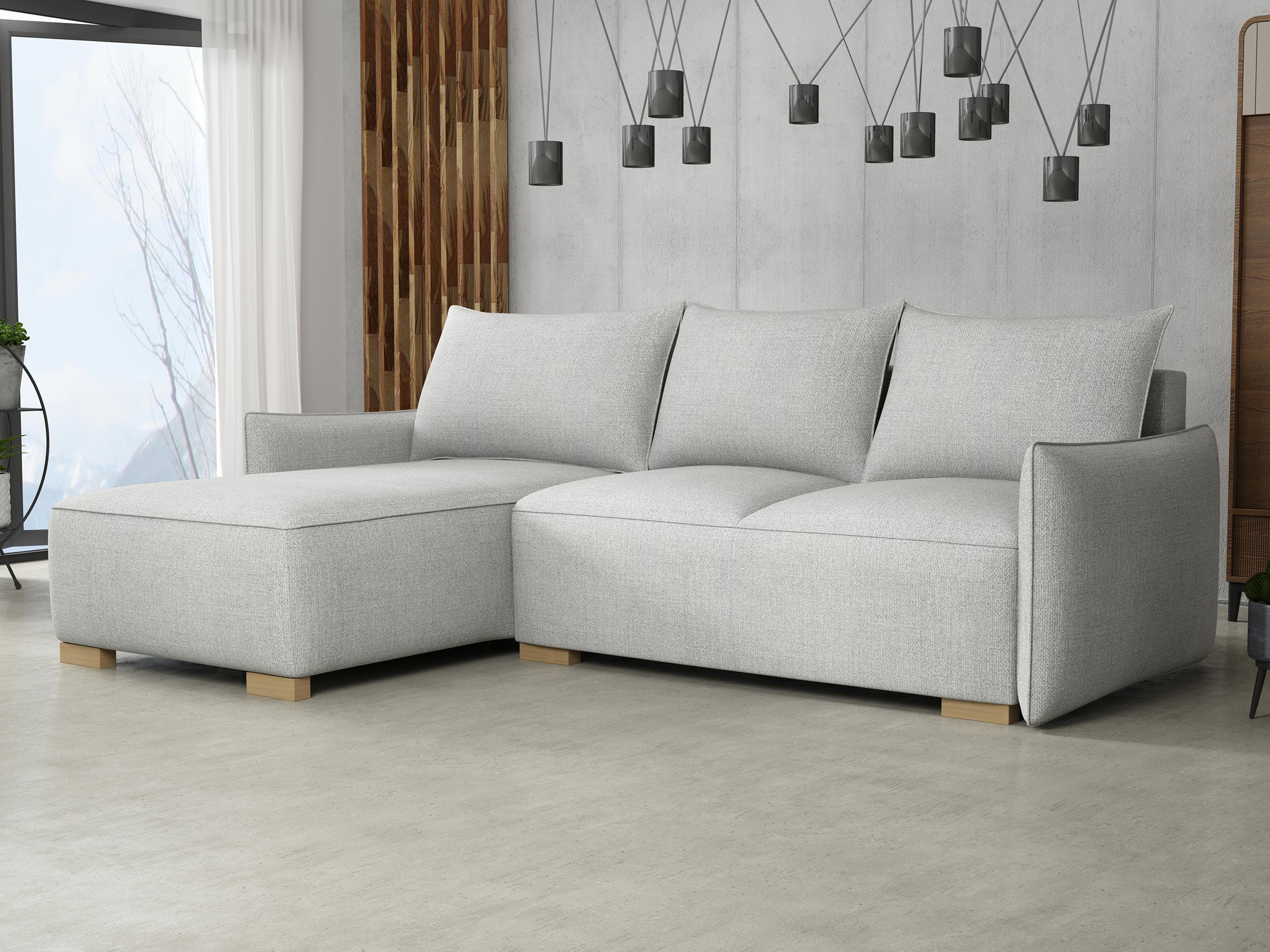 ECKSCHLAFSOFA Focus L - Hellgrau/Naturfarben, Holz/Textil (240/155cm) - MIRJAN24