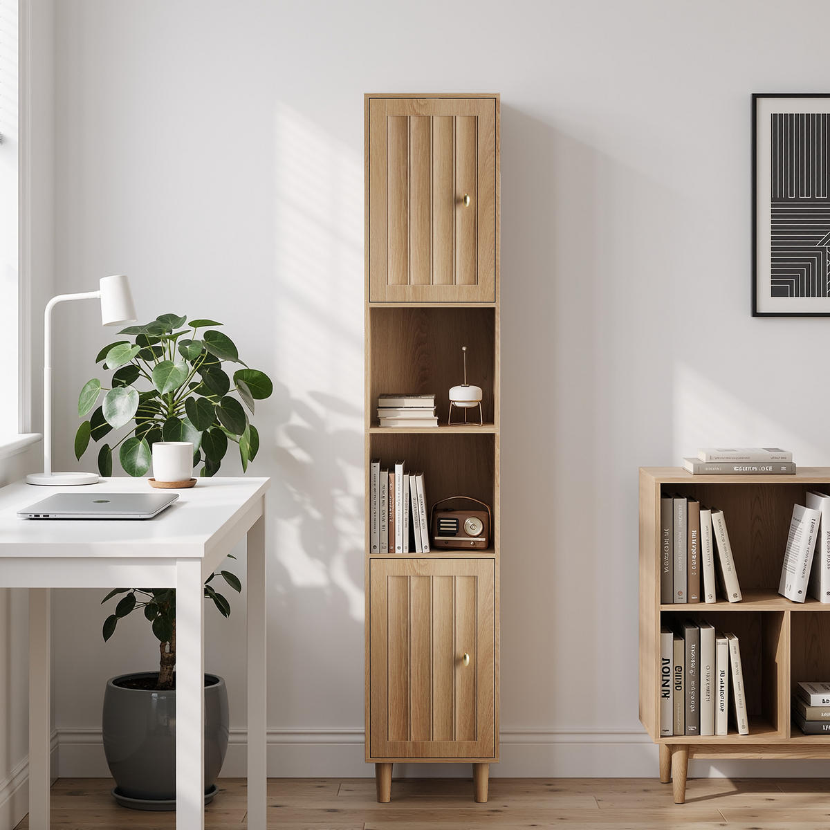 HOCHSCHRANK Eichefarben freistehend mit 2 Türen und verstellbaren Einlegeböden 32/30/169 cm - Eichefarben, Holzwerkstoff (32/169/30cm) - PANGIVO
