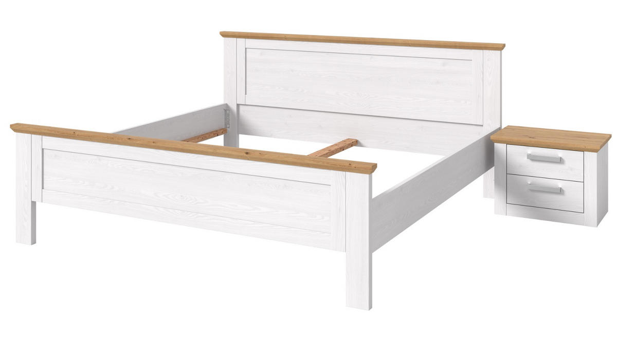 SCHLAFZIMMER weiß Lärche, Eiche Artisan Landhaus Set mit Bett 180 x 200 cm und Nachttisch - Eichefarben/Silberfarben, Holzwerkstoff/Kunststoff (180/200cm) - Inn.Furn