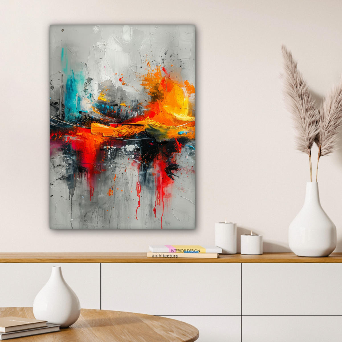 LEINWANDBILD Moderne Kunst - Orange - Grau - Abstrakt 60x80 cm - Hellgrau, Textil (60/80cm) - MuchoWow