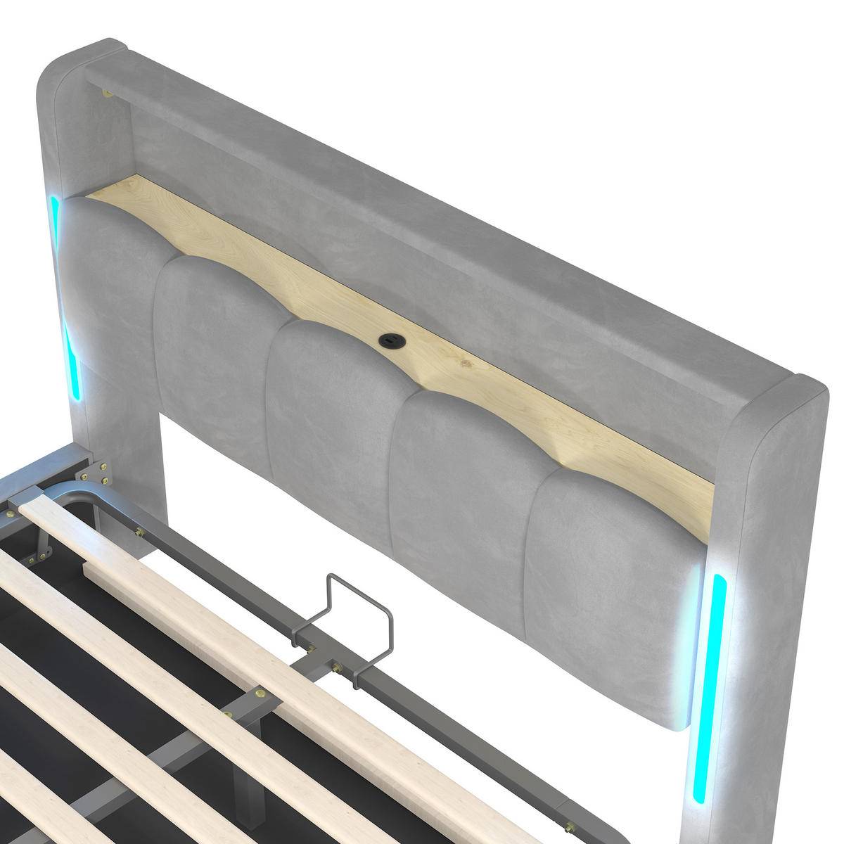 POLSTERBETT 140x200cm Grau Samt LED-Licht Kopfteil Hydraulik USB-C - Grau, Holz (140/200cm) - FLIEKS