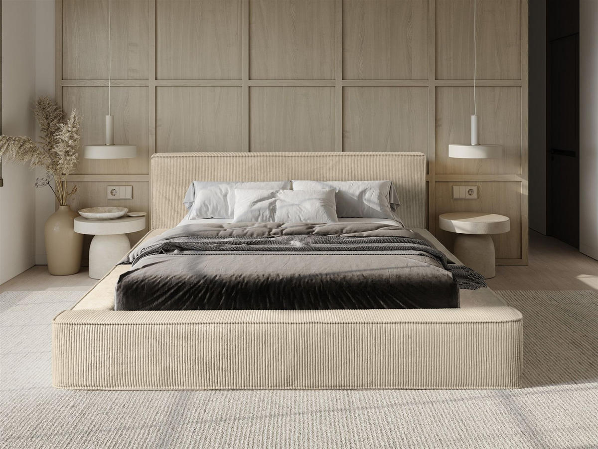 POLSTERBETT Modesto Stoff Lincoln - Beige, Holzwerkstoff/Textil (160/200cm) - Fun Möbel