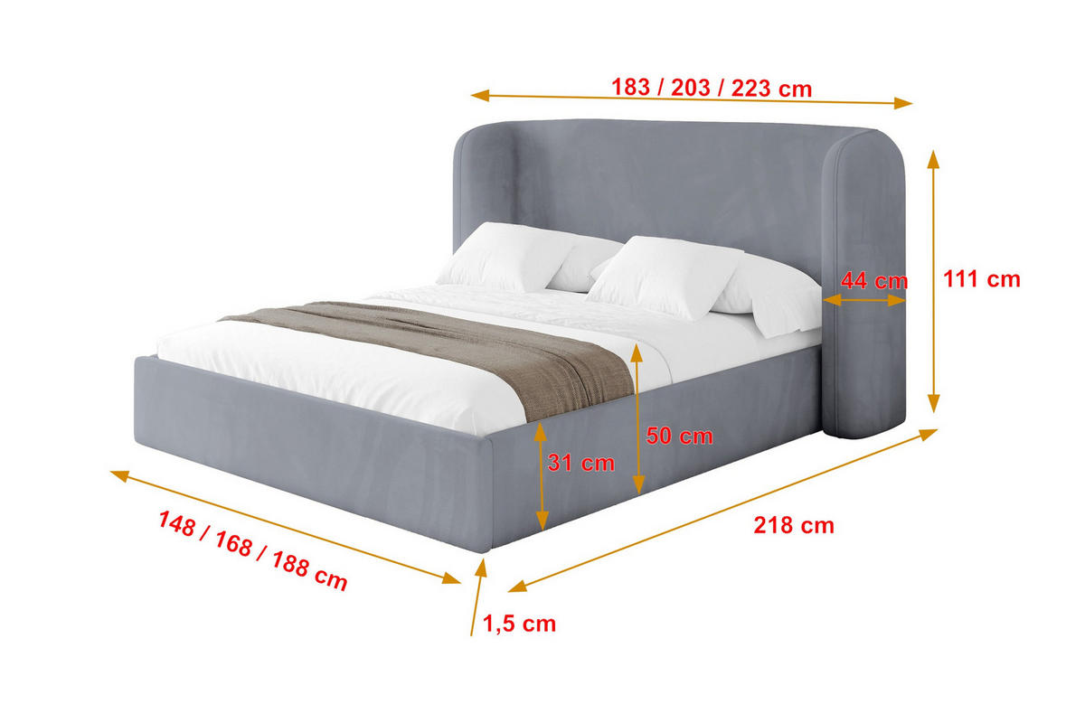POLSTERBETT mit Bettkasten und Lattenrost, Boxbett ohne Matratze - ESTI 160x200 Grau - Grau, Holzwerkstoff/Textil (160/200cm) - ALTDECOR