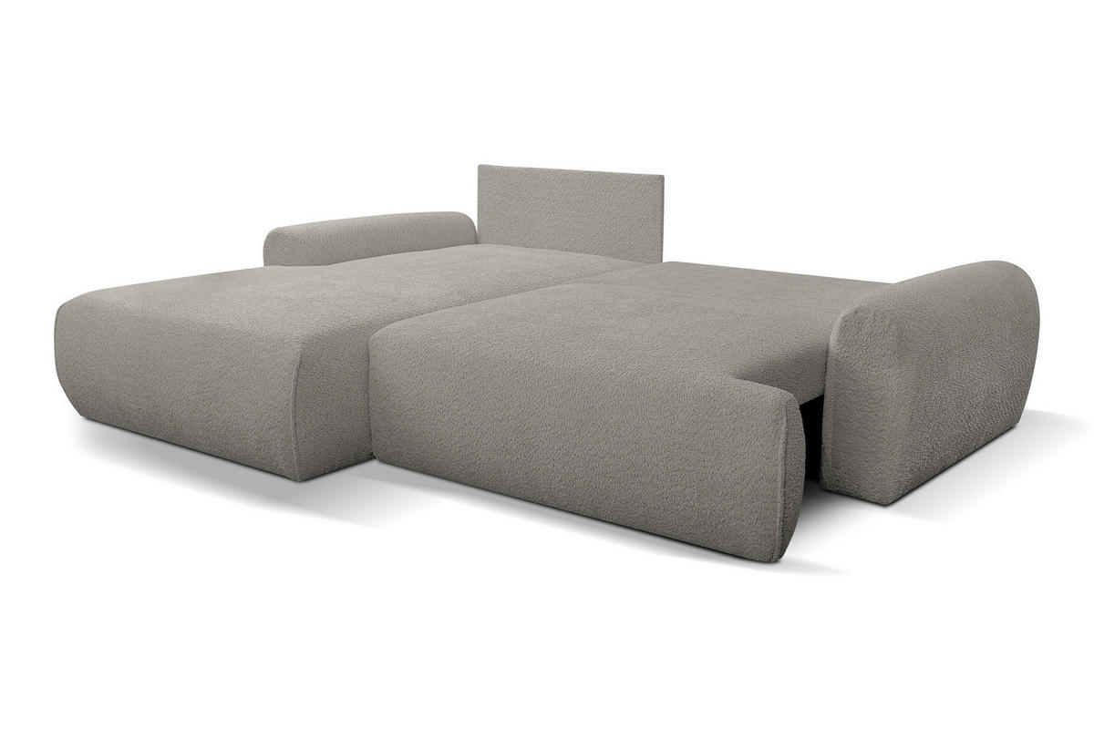 ECKSOFA Moon in L-Form mit Schlaffunktion und Bettkasten, Farbe: Grau, Bouclé-Stoff, Ottomane Links - Grau, Textil (136/260cm) - VENASI MÖBEL