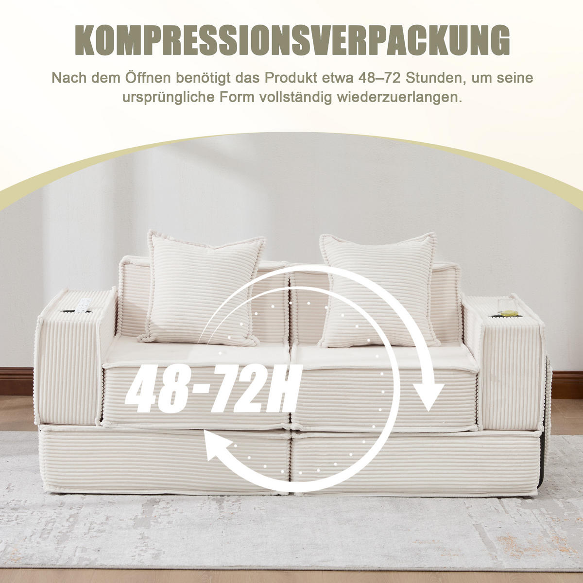 SCHLAFSOFA 162/78/66 cm Beige Cord mit seitlichem Stauraum und Getränkehaltern - Beige, Textil (162/66/78cm) - Oxeza