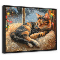 LEINWAND Bilder mit Rahmen - Katze - Weihnachten - Winter - Tier - 40x30 - Bernsteinfarben, Textil (40/30cm) - MuchoWow