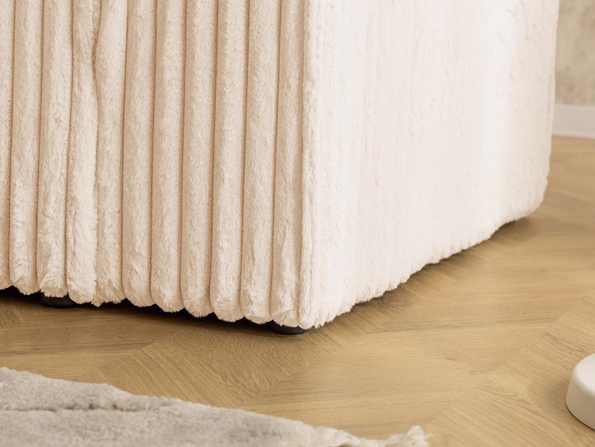 ECKSOFA Rivio mit Schlaffunktion und Bettkasten, Plüschcord Helbeige - Beige/Schwarz, Holz/Kunststoff (149/262cm) - S-Style