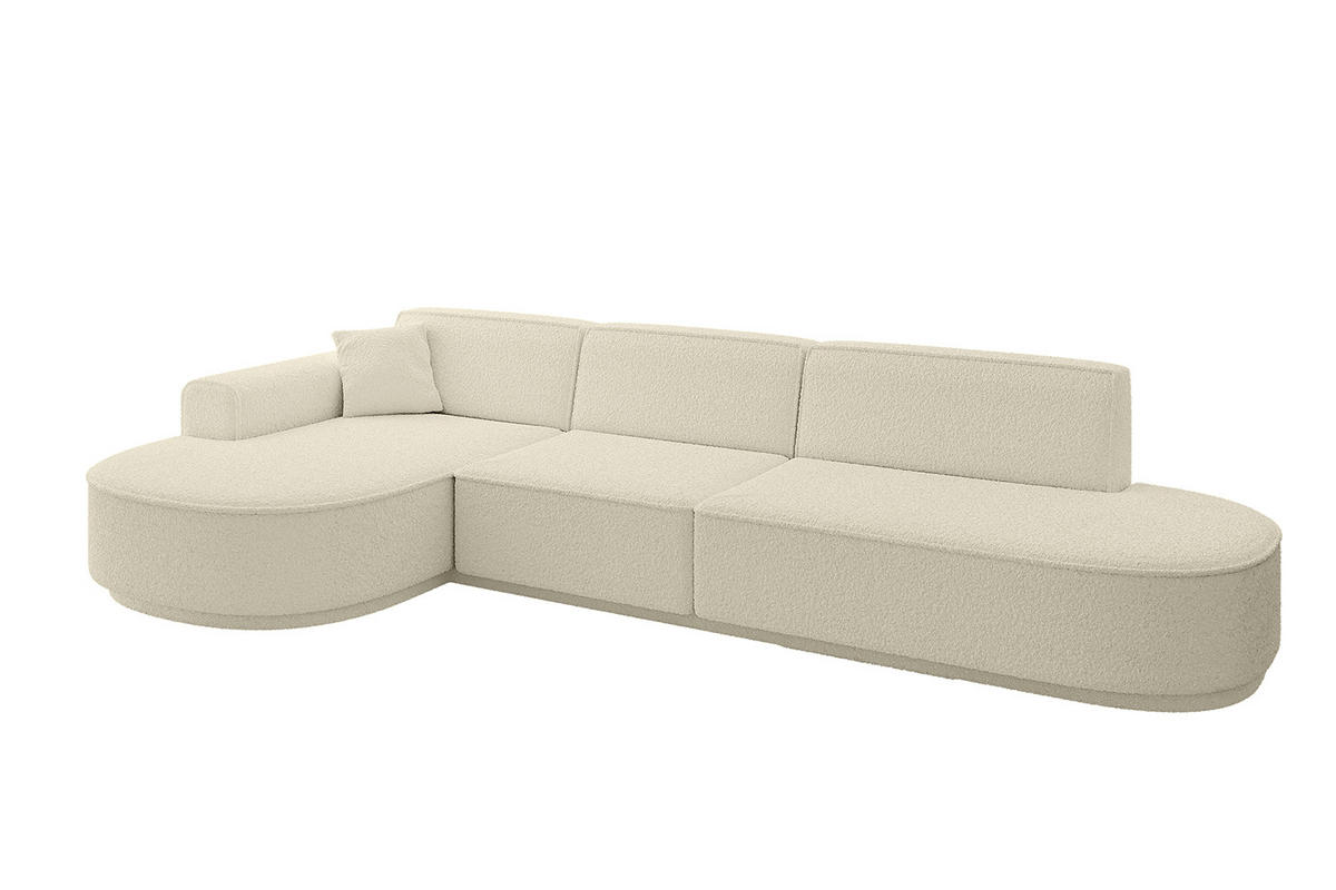 ECKSOFA Ottomane Links MARI-L2 - 317x163x73,5 cm Beige Bouclé - Beige/Schwarz, Holzwerkstoff/Kunststoff (165/321cm) - ALTDECOR