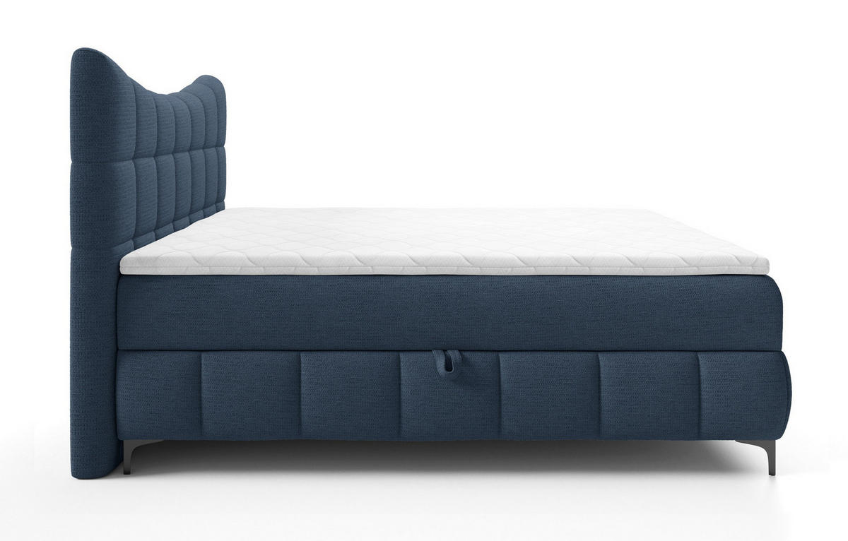 BOXSPRINGBETT 200x200 Almera, Chenille, Bettkasten, Matratze, Marineblau - Dunkelblau, Holz/Textil (200/200cm) - Emporius