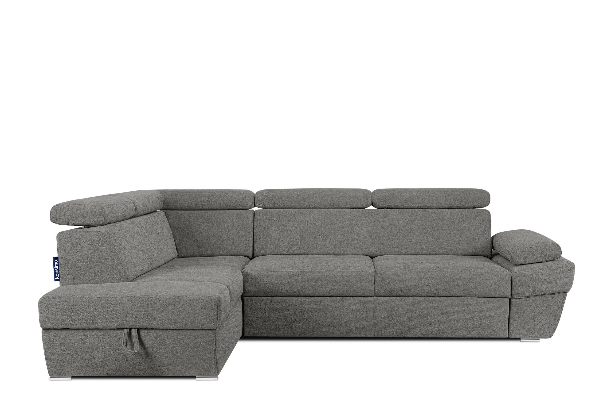 SCHLAFECKSOFA RATLO links 4/5-Sitzer mit Bettkasten, grau - Silberfarben/Grau, Textil (270/190cm) - KONSIMO®