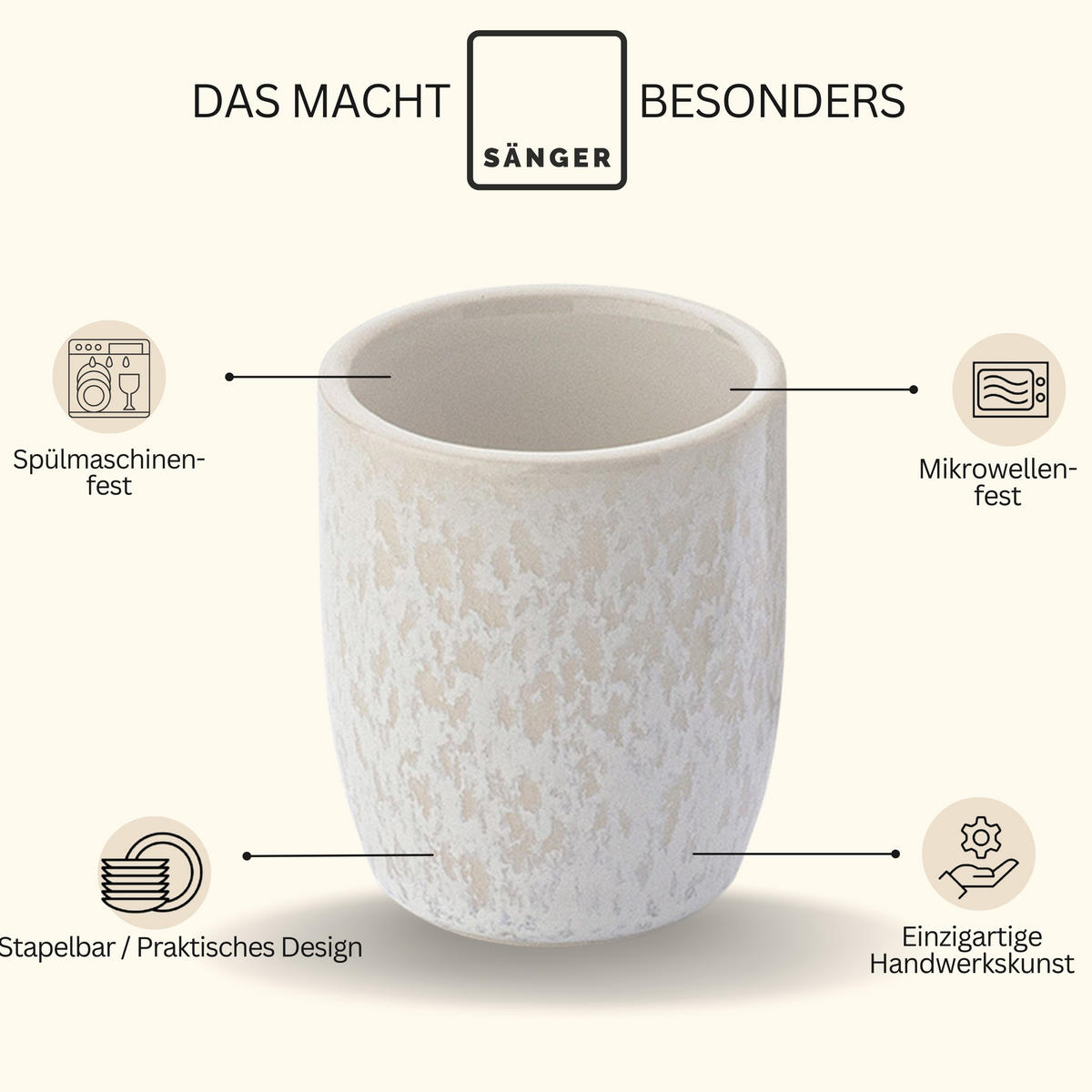 ESPRESSOBECHER SET KORFU - 4 teilig aus Steingut - Creme, Keramik (0.08L) - Sänger