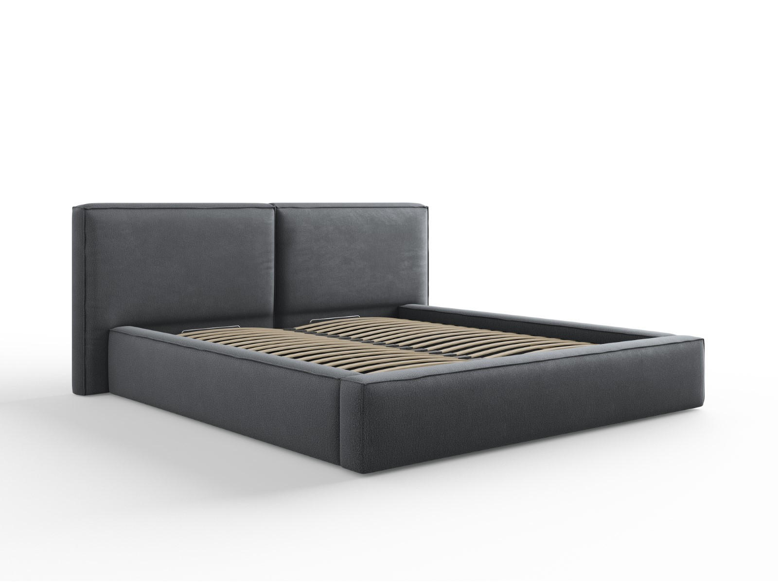 BETT mit Bettkasten und Kopfteil Jodie aus strukturiertem Stoff dunkelgrau 180x200cm - Dunkelgrau, Textil (180/200cm) - Micadoni