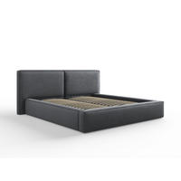 BETT mit Bettkasten und Kopfteil Jodie aus strukturiertem Stoff dunkelgrau 180x200cm - Dunkelgrau, Textil (180/200cm) - Micadoni