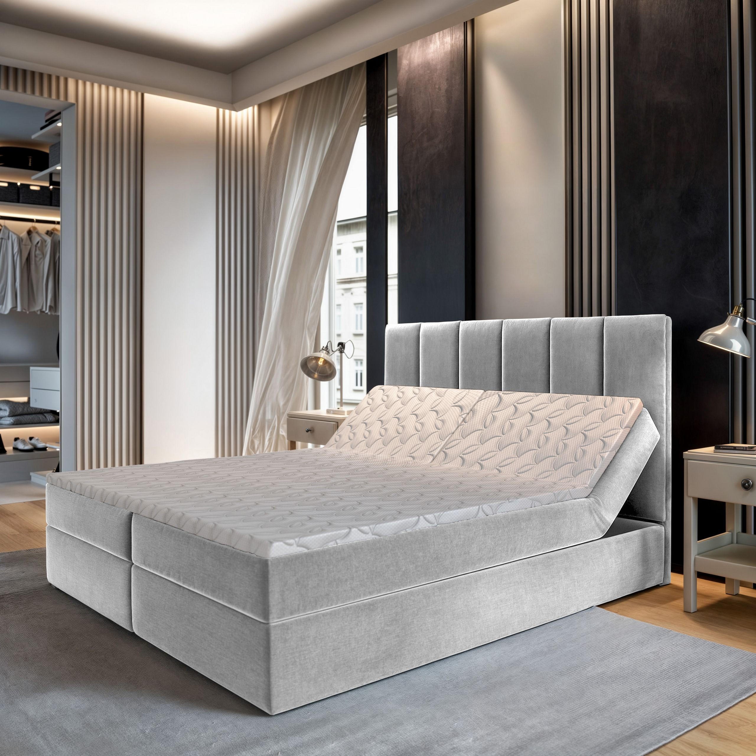 BOXBETT BARINO 180x200 cm mit Matratze und Topper - Hellgrau - Hellgrau, Holz (180/200cm) - MASSENO