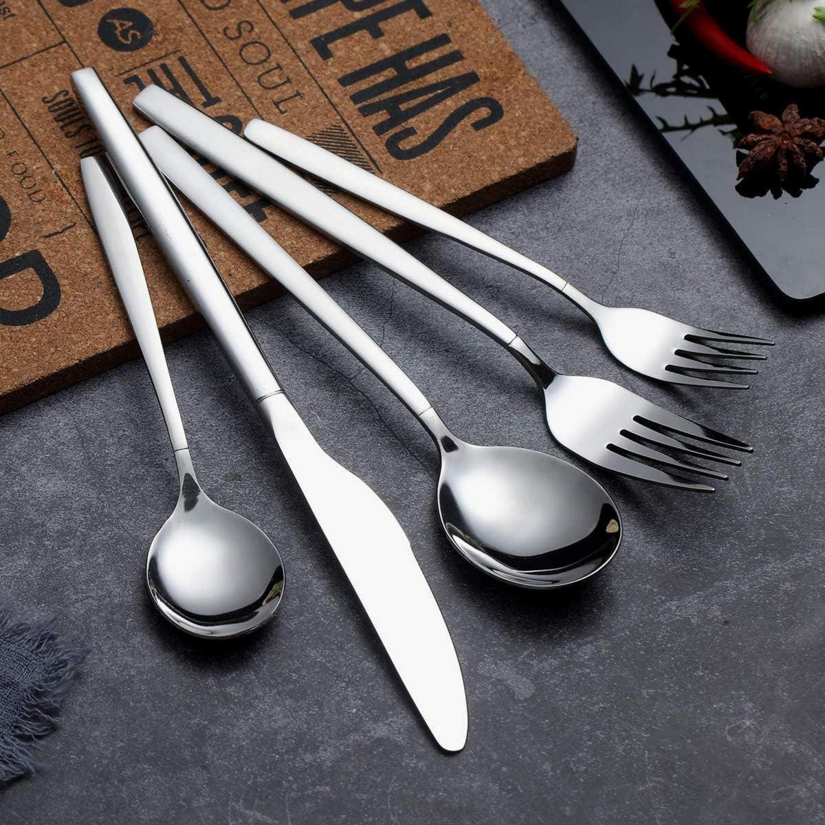 BESTECKSET 30-teiliges Set Edelstahl Silber - Silberfarben, Metall