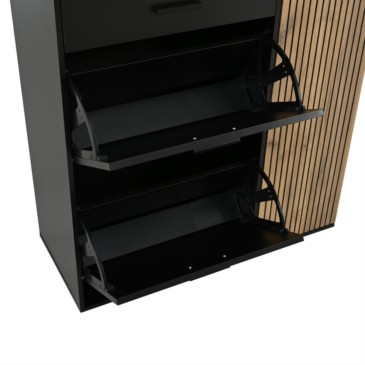 DIELEN-SCHUHSCHRANK-SET in Natur/Schwarz mit Schuhbank, 2 Klappen und Stauraum - Naturfarben, Holzwerkstoff (85/85/36cm) - BEAOK