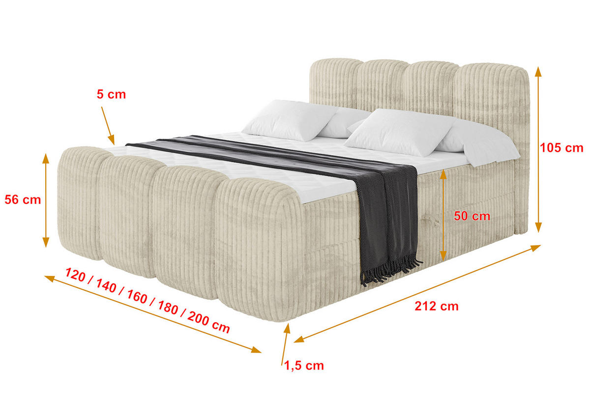 BOXBETT mit Matratze H4 und Lattenrost - NINA-Z - 160x200 cm Tila - Creme - Magnolie, Holzwerkstoff (160/200cm)